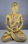 Begin Life sized meditating figure with bristlecone pine inspired textures. White stoneware and underglazes.
