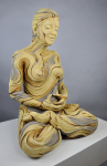 Begin Life sized meditating figure with bristlecone pine inspired textures. White stoneware and underglazes.