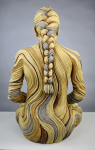Begin Life sized meditating figure with bristlecone pine inspired textures. White stoneware and underglazes.
