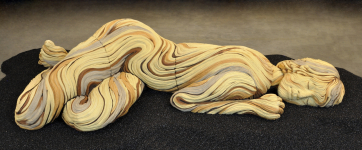 Each and Every Slumber Large than life sized sleeping figure with bristlecone pine inspired textures. White stoneware and underglazes.